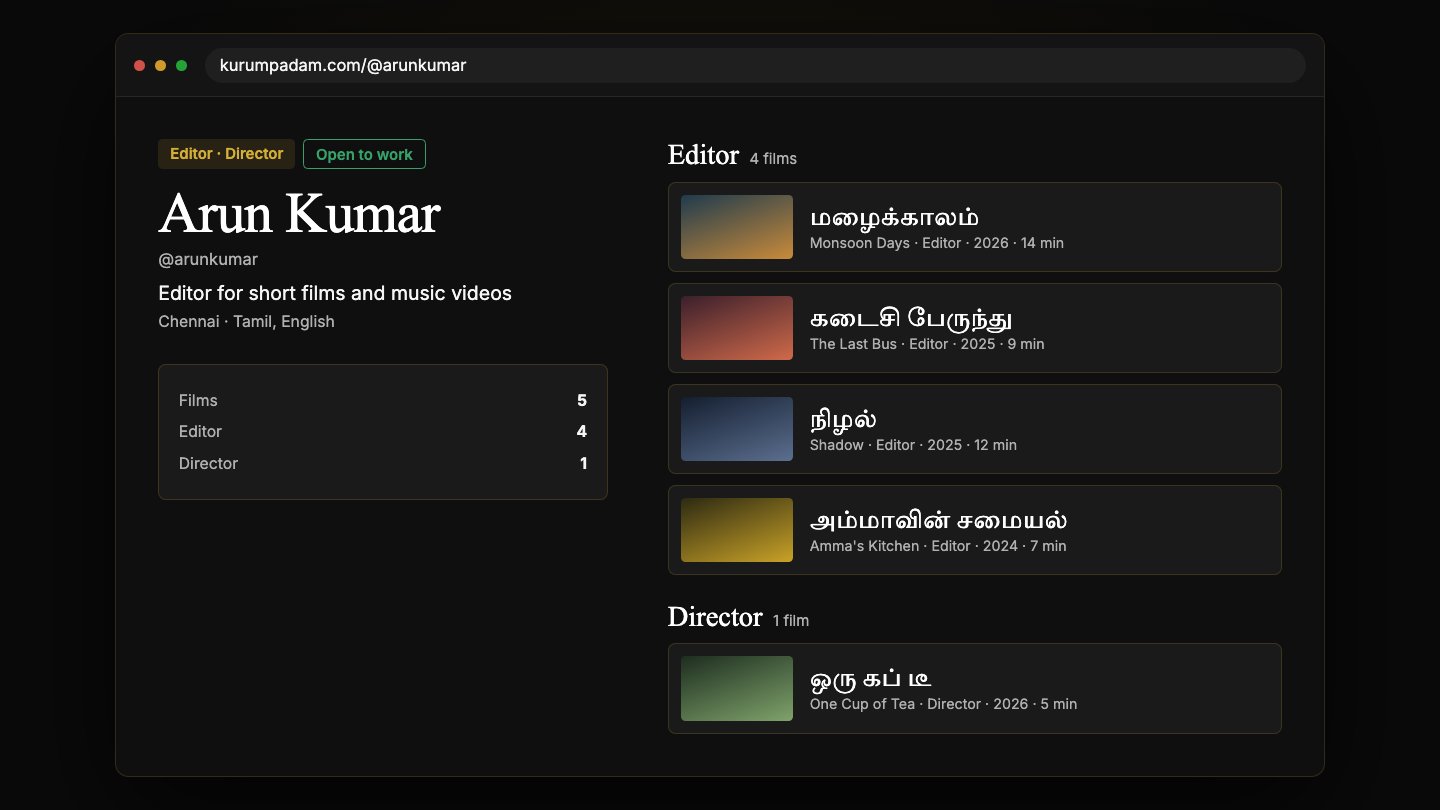 Example crew page: Arun Kumar, Editor and Director, with four films as editor and one as director